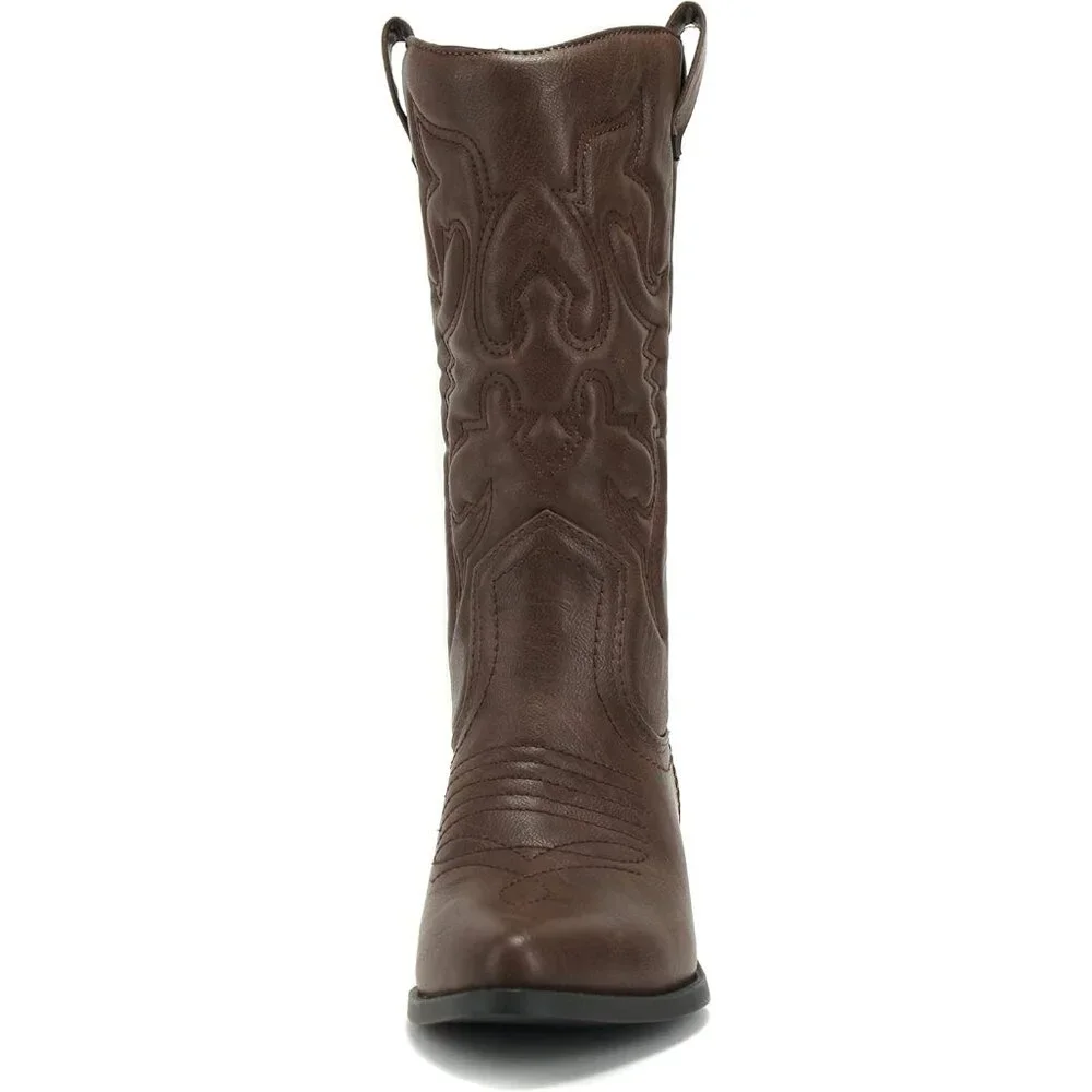 ✨ Women Brown Reno Western Cowboy Pointed Toe Knee High Pulls On Tabs Boots